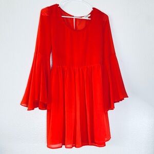 Umgee Boho Chiffon Hippie Western Tie Back Bell Sleeve Tunic Dress Small